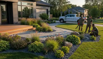 Landscaping crew providing lawn care and property maintenance in Detroit, MI