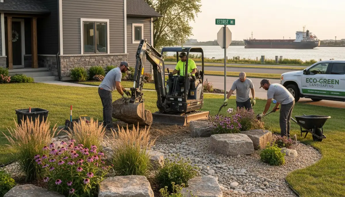Detroit, MI landscaping crew providing professional lawn care and outdoor property maintenance