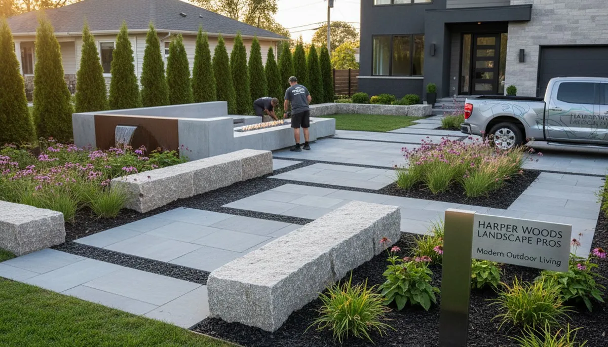 Landscaping service crew in Detroit, MI providing professional yard care and outdoor maintenance