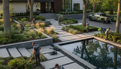 Landscaping crew serving Detroit, MI providing professional lawn and landscape services