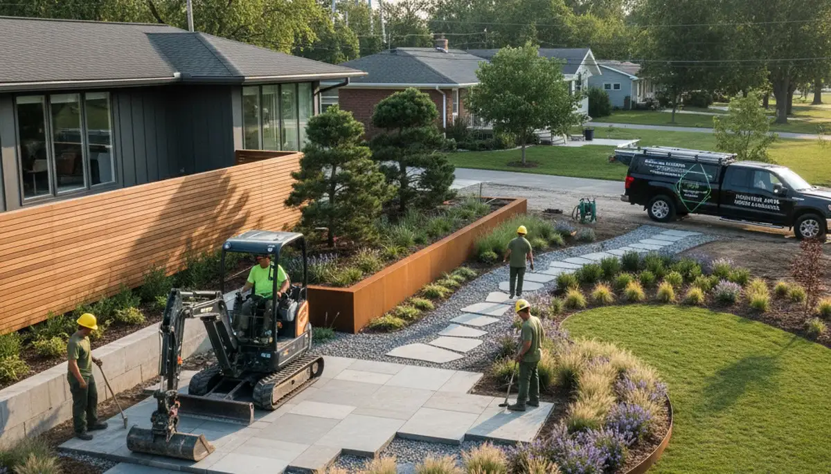 Landscaping crew serving Detroit, MI, providing professional landscape maintenance and yard care