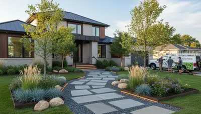 Landscaping team servicing Detroit, MI outdoor spaces for lawn care and landscape maintenance