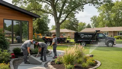 Landscaping crew providing lawn care and yard maintenance in Detroit, MI