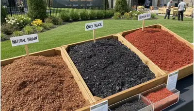 Brown, black, and red mulch color options for Detroit, MI landscaping by Greater Detroit Landscaping