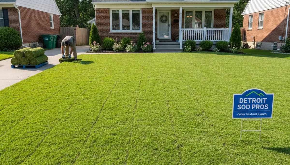 Newly installed sod creating lush green lawn by Greater Detroit Landscaping in Detroit, MI