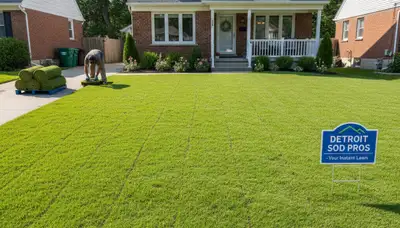 Newly installed sod creating lush green lawn by Greater Detroit Landscaping in Detroit, MI