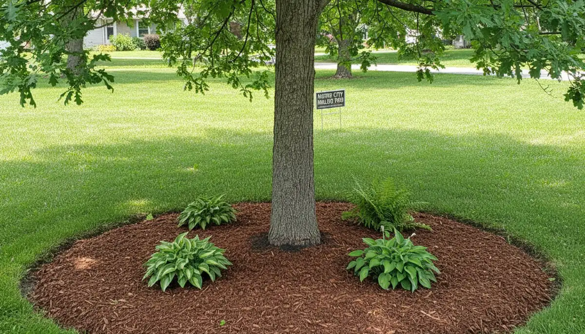 Professional circular mulch ring around tree base by Greater Detroit Landscaping in Detroit, MI