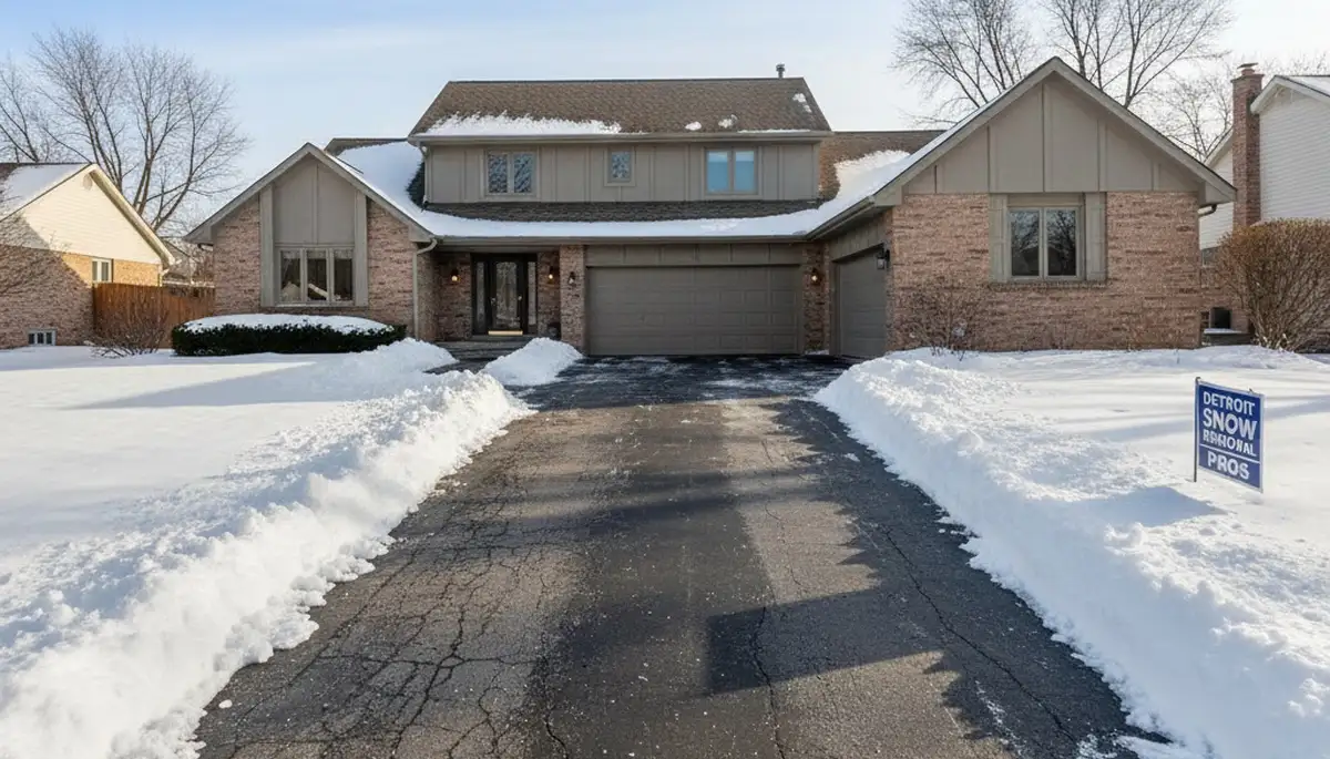 Cleared Detroit sidewalk after professional snow removal by Greater Detroit Landscaping for safe winter walking